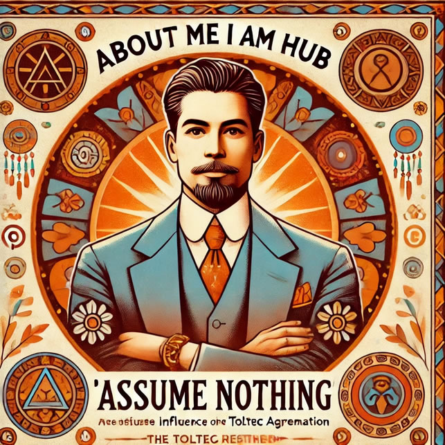 This Toltec-inspired image of Mr. Peace in the 'About Me I Am Hub' section reflects the wisdom of the third agreement, 'Assume nothing.' Visual: The artwork captures the essence of clarity and transparency in communication, promoting trustful connections and holistic problem-solving within the I Am Hub community. Surrounded by symbols of openness and direct dialogue, this image embodies the principles that guide deeper, more meaningful relationships #AssumeNothing #ClearCommunication #TruthfulConnections #HolisticProblemSolving #CommunityEnrichment #MrPeace #IAMHub #TransparencyMatters #DirectDialogue #PeaceElluvasunAllahCushEl